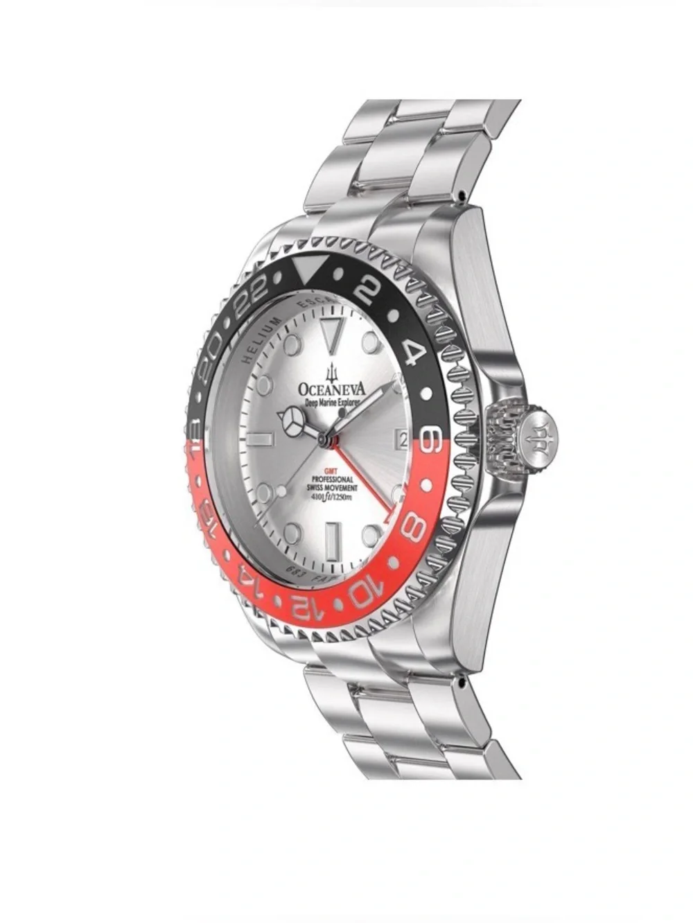 Oceaneva Men's Deep Marine Explorer GMT 1250M Pro Diver Red/Black Swiss Quartz